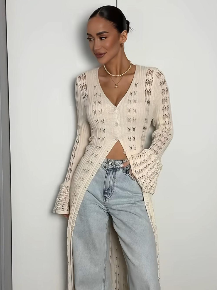 Vestido Longo Bata Cardigã em Tricô Modern Emily