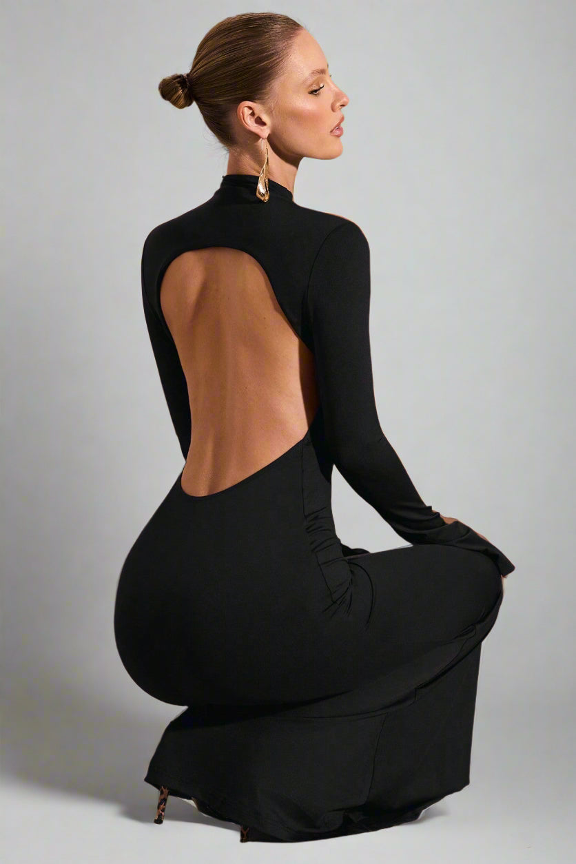 Vestido Longo Costas Aberta Manga Longa Modern Sylvie