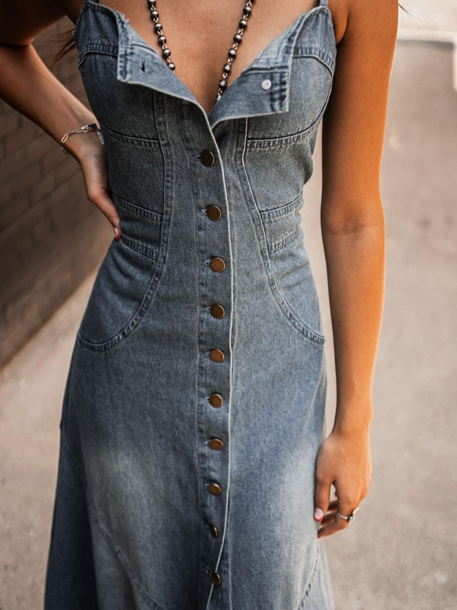 Vestido Longo Jeans com Botões Betina