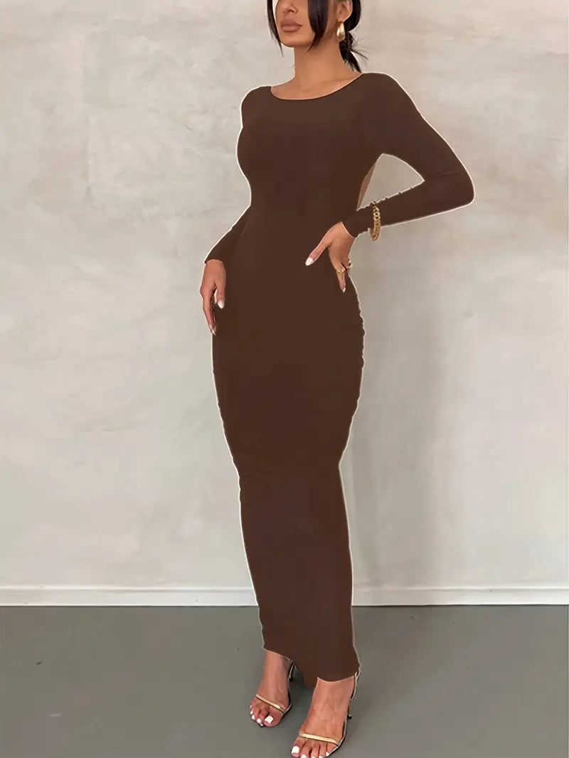 Vestido Manga Longa Costas Aberta Empina Bumbum Modern Natalie