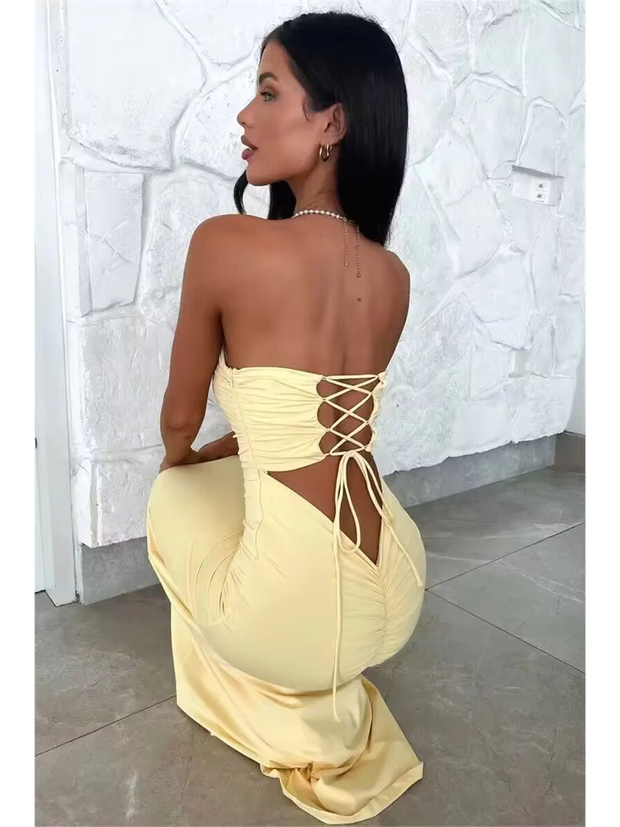 Vestido Longo Sem Alças com Amarrações Aléxia