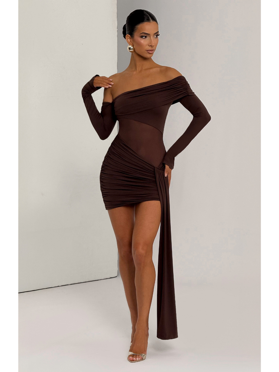 Vestido Manga Longa com Transparência na Cintura Modern Líria