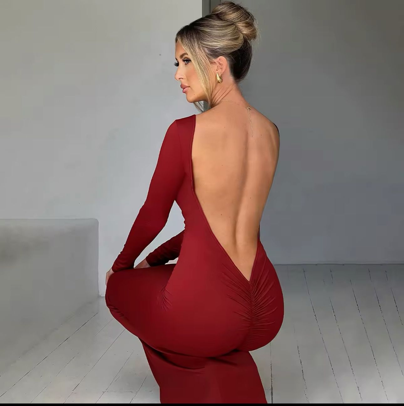 Vestido Manga Longa Costas Aberta Empina Bumbum Modern Natalie