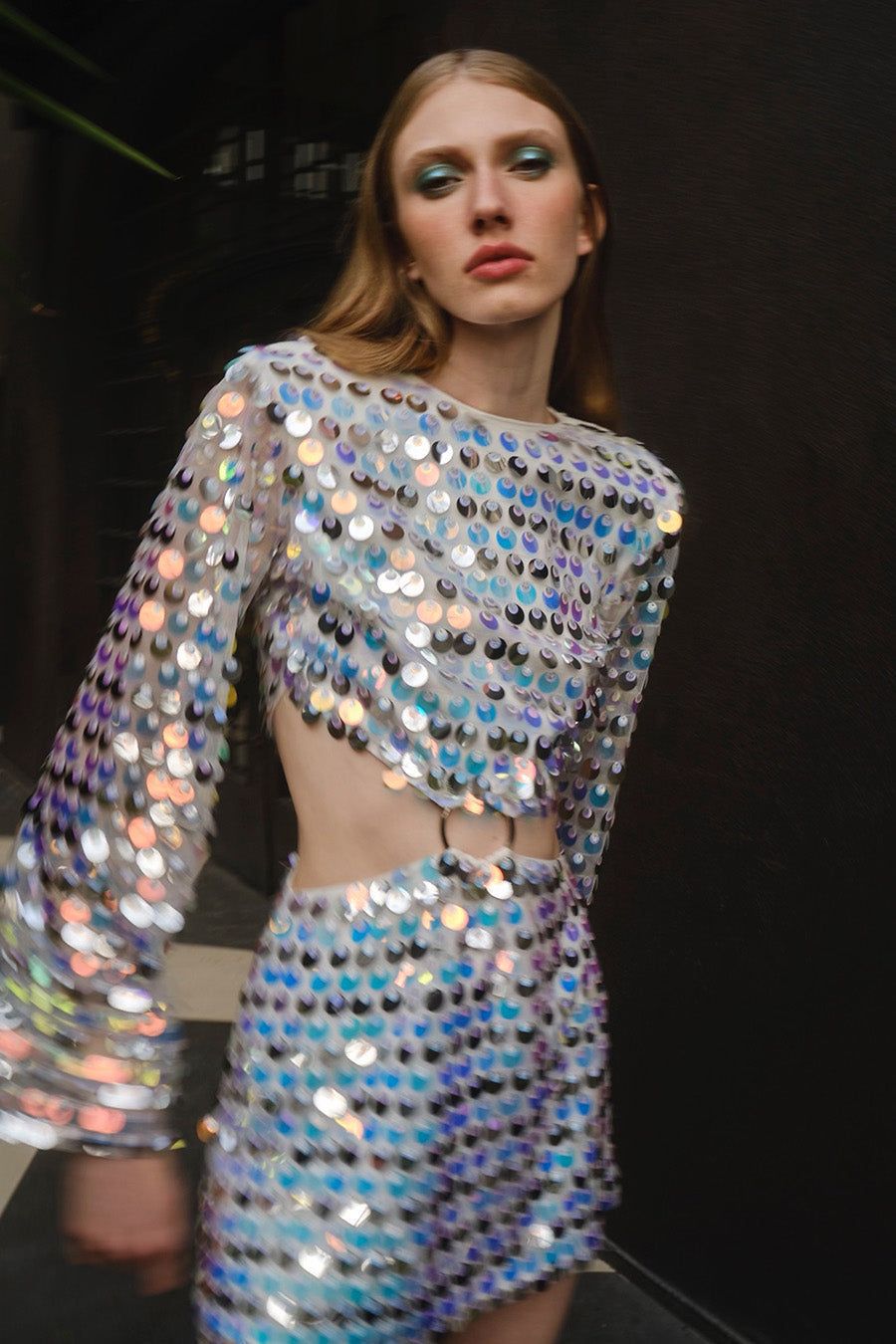 Vestido Manga Longa Paetê Glin