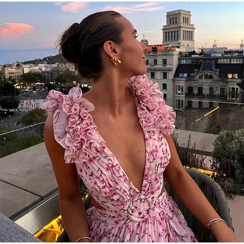 Vestido Longo com Babados no Ombro Modern Dalila