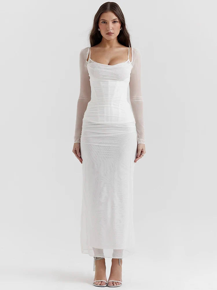 Vestido Longo Espartilho em Tule Duplo Margot