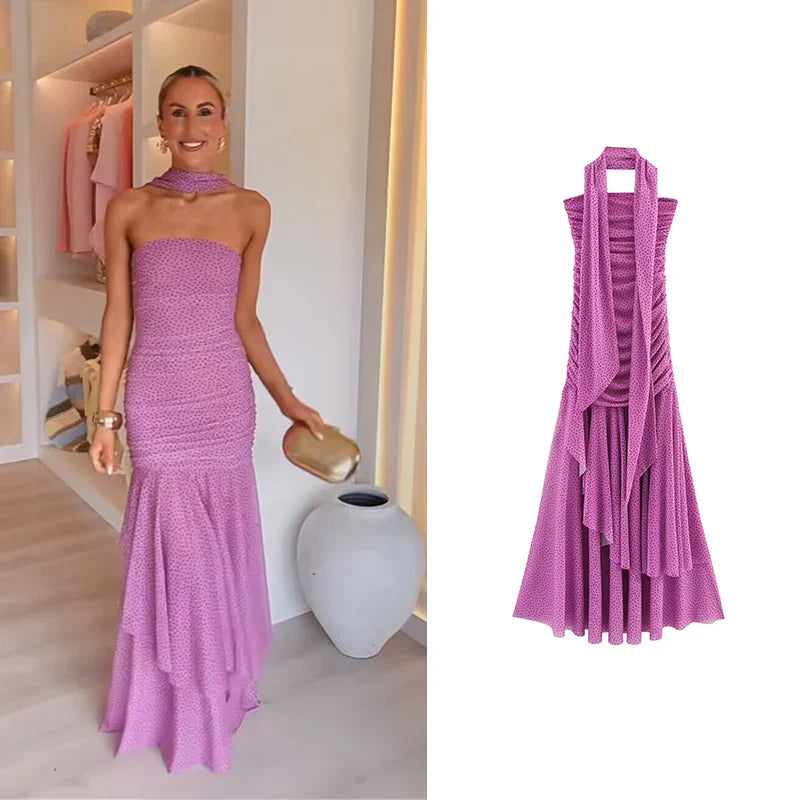 Vestido Longo sem Mangas com Babados Modern Millie