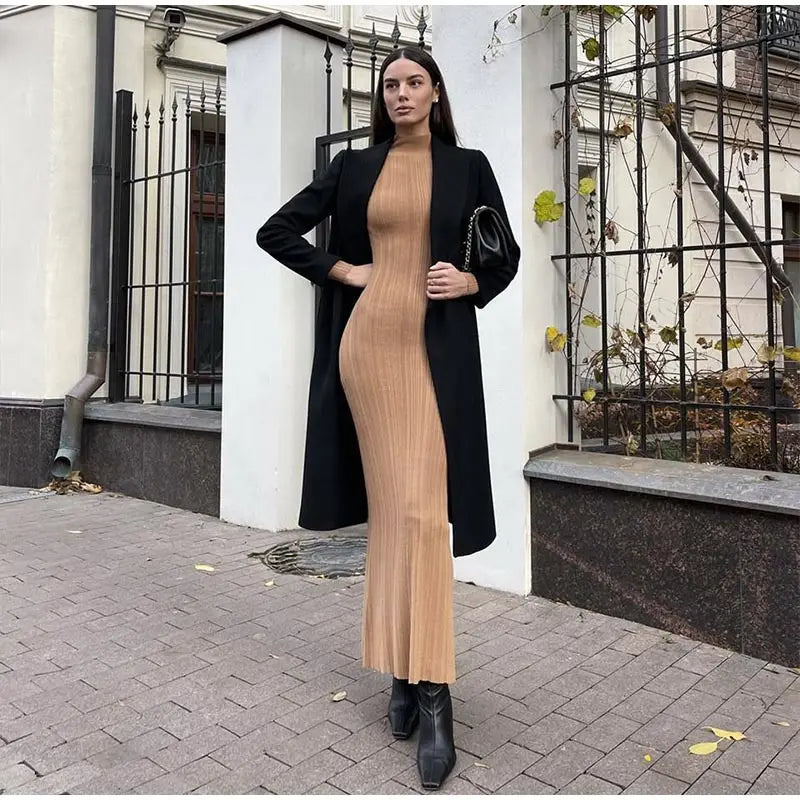 Vestido Midi Manga Longa Gola Alta Modern Amira