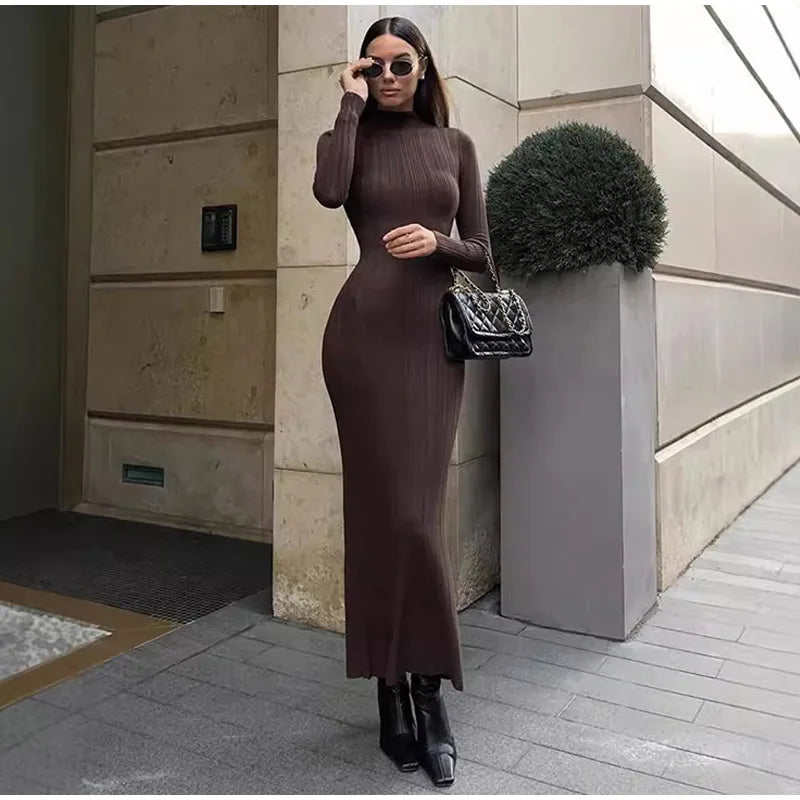 Vestido Midi Manga Longa Gola Alta Modern Amira