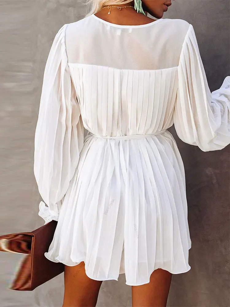 Vestido Manga Longa Plissado Tendência Boho Chic Modern Helise