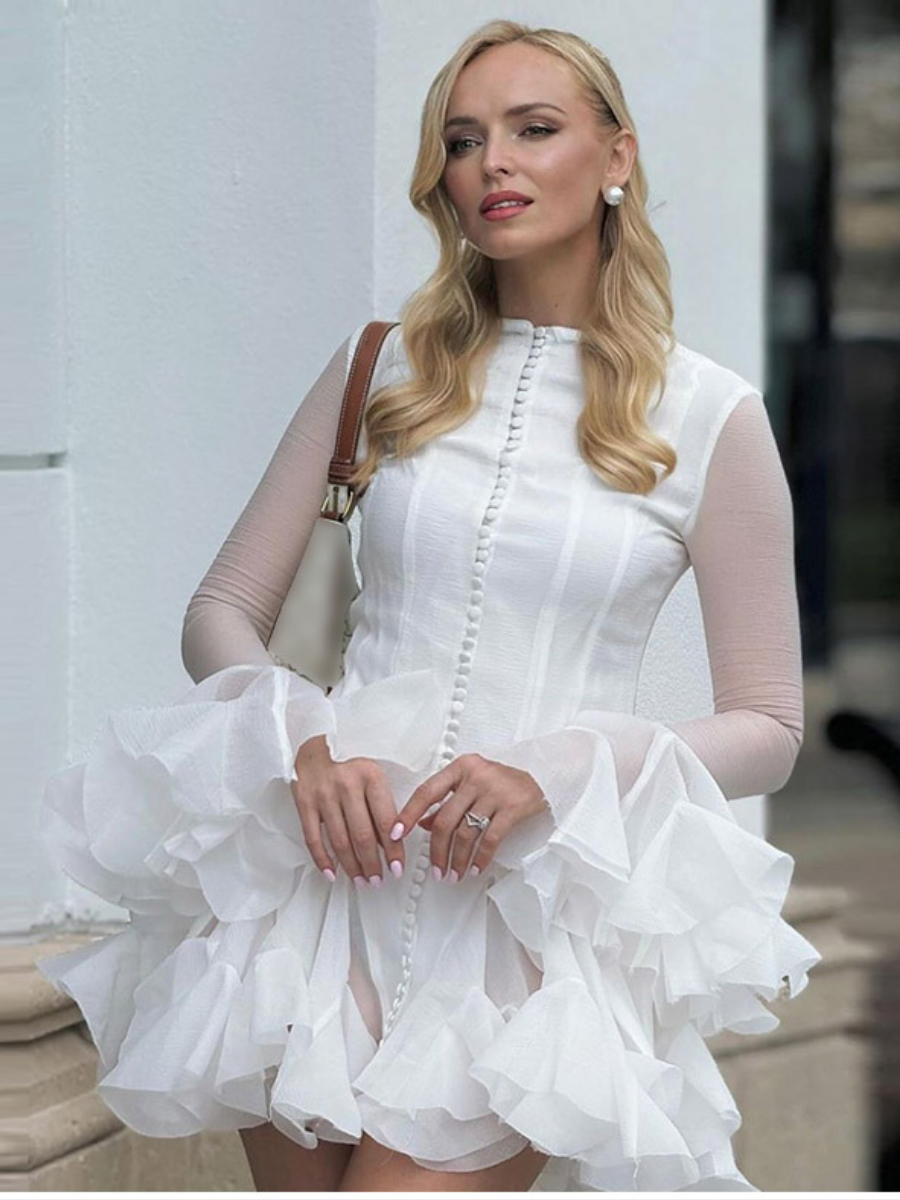 Vestido Manga Longa Com Babados Modern Louise