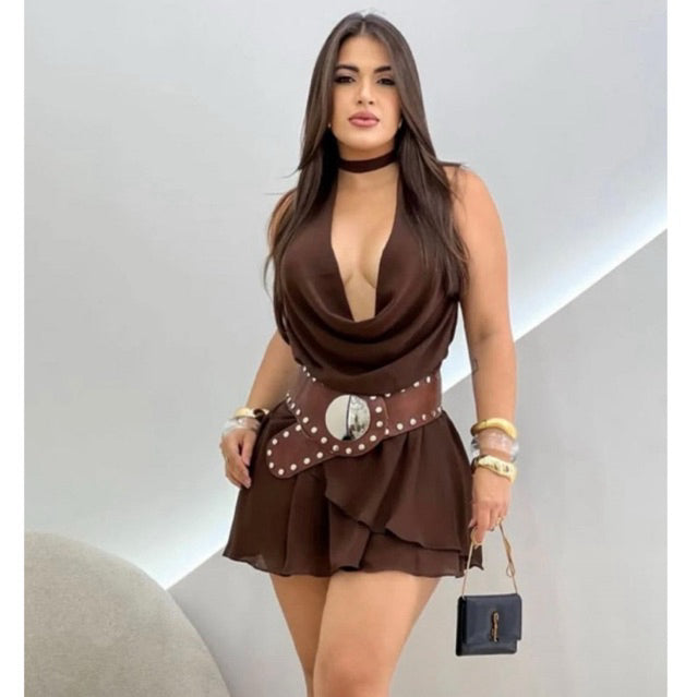 Vestido Curto Frente Única com Babado Modern Diana