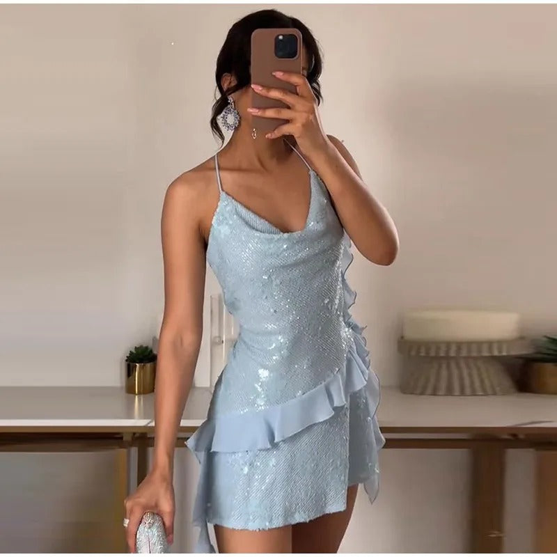 Vestido Curto de Paetê Tendência Modern Layse