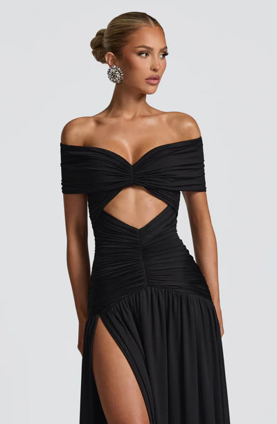 Vestido Longo Ombro a Ombro com Fenda Modern Susan