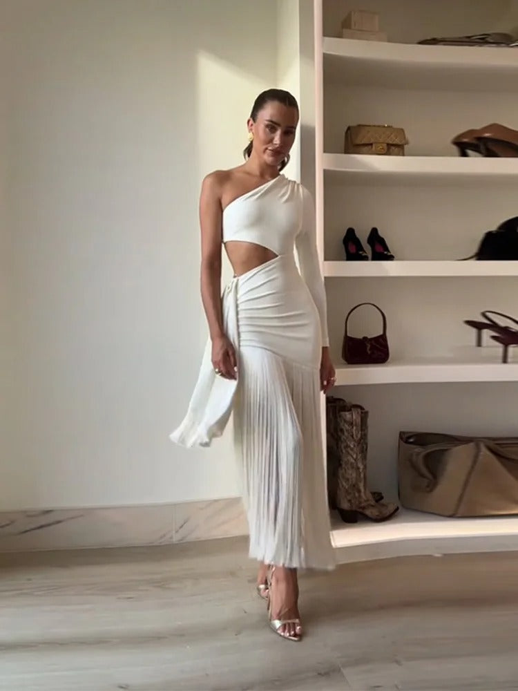 Vestido Ombro Só com Franjas Modern Élan