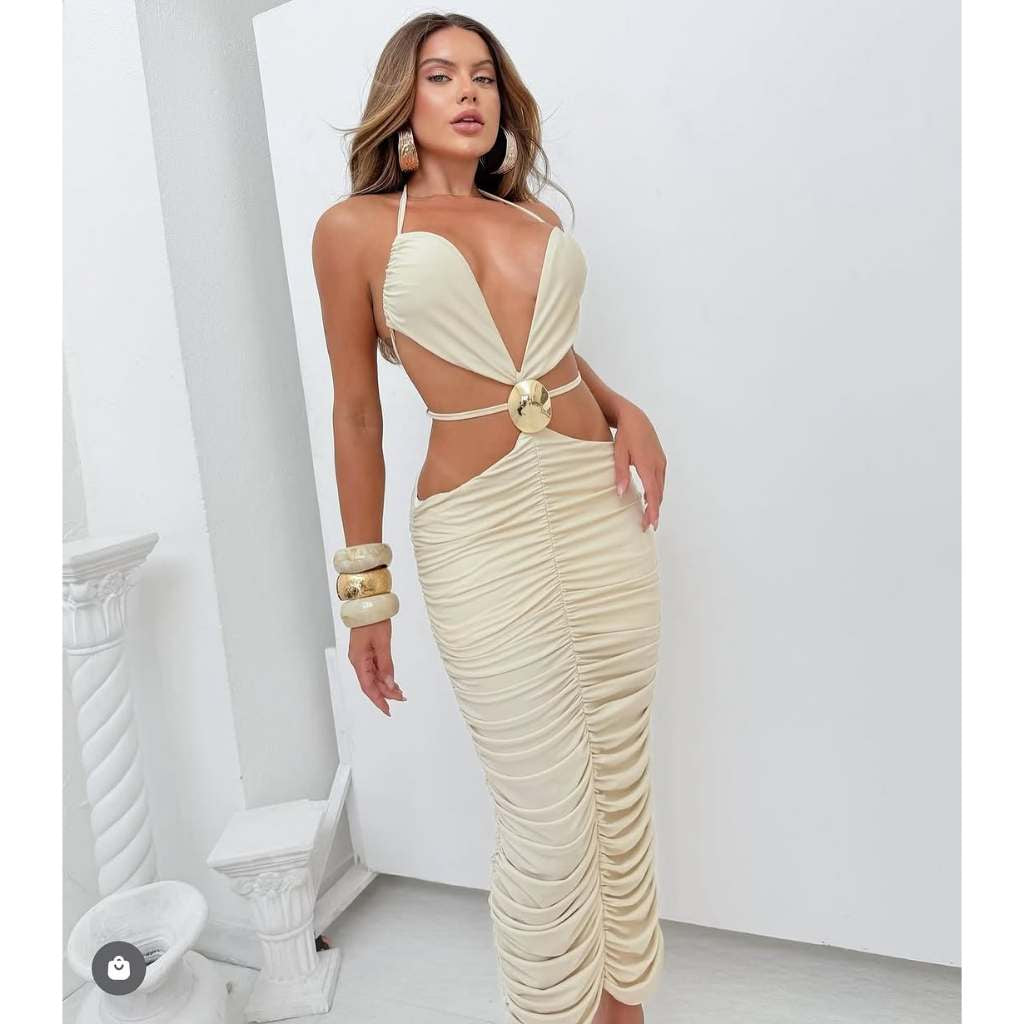 Vestido Longo Tubinho Drapeado Modern Melina