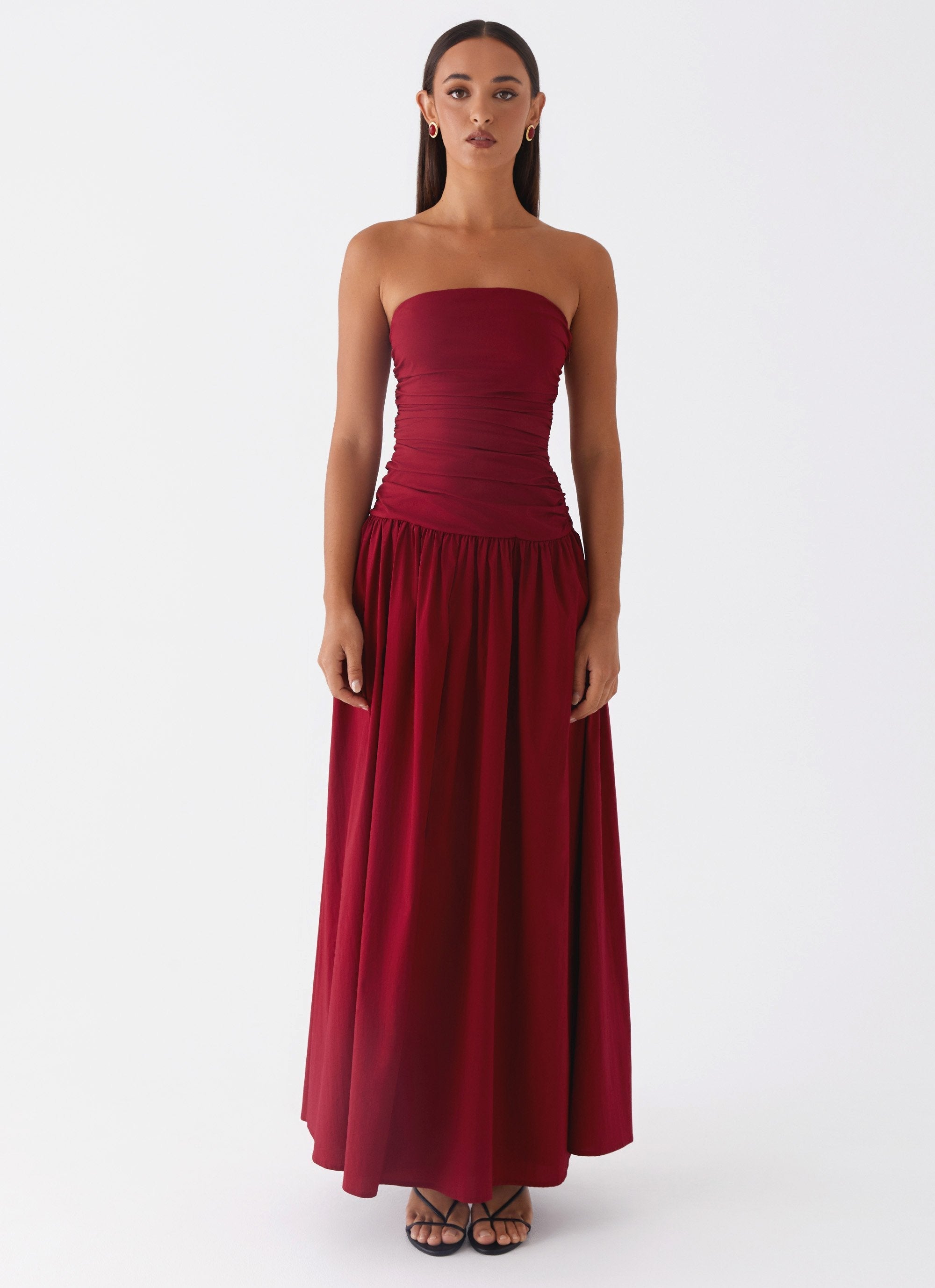 Vestido Sem Alças Elegante Modern Merlot