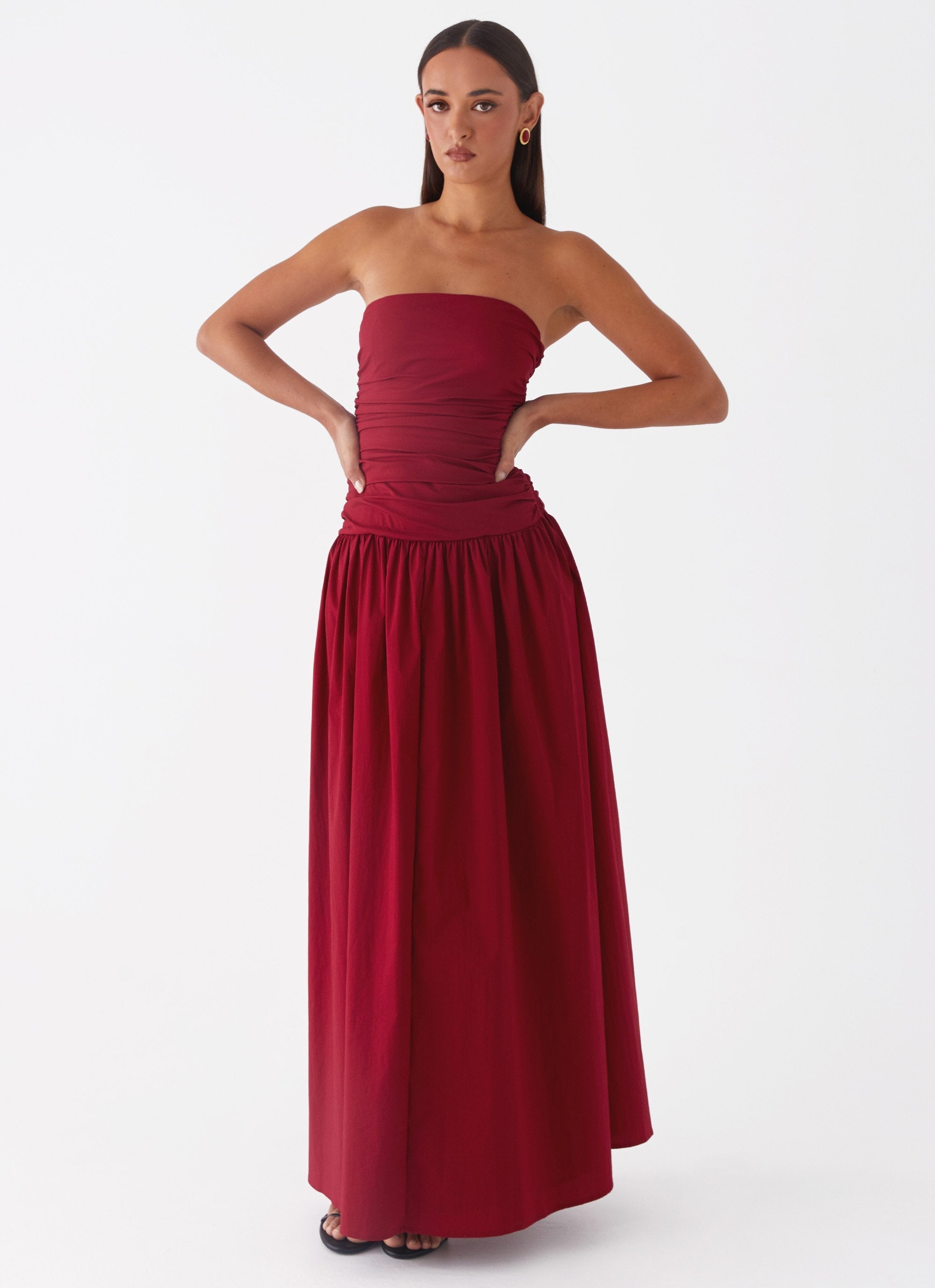 Vestido Sem Alças Elegante Modern Merlot