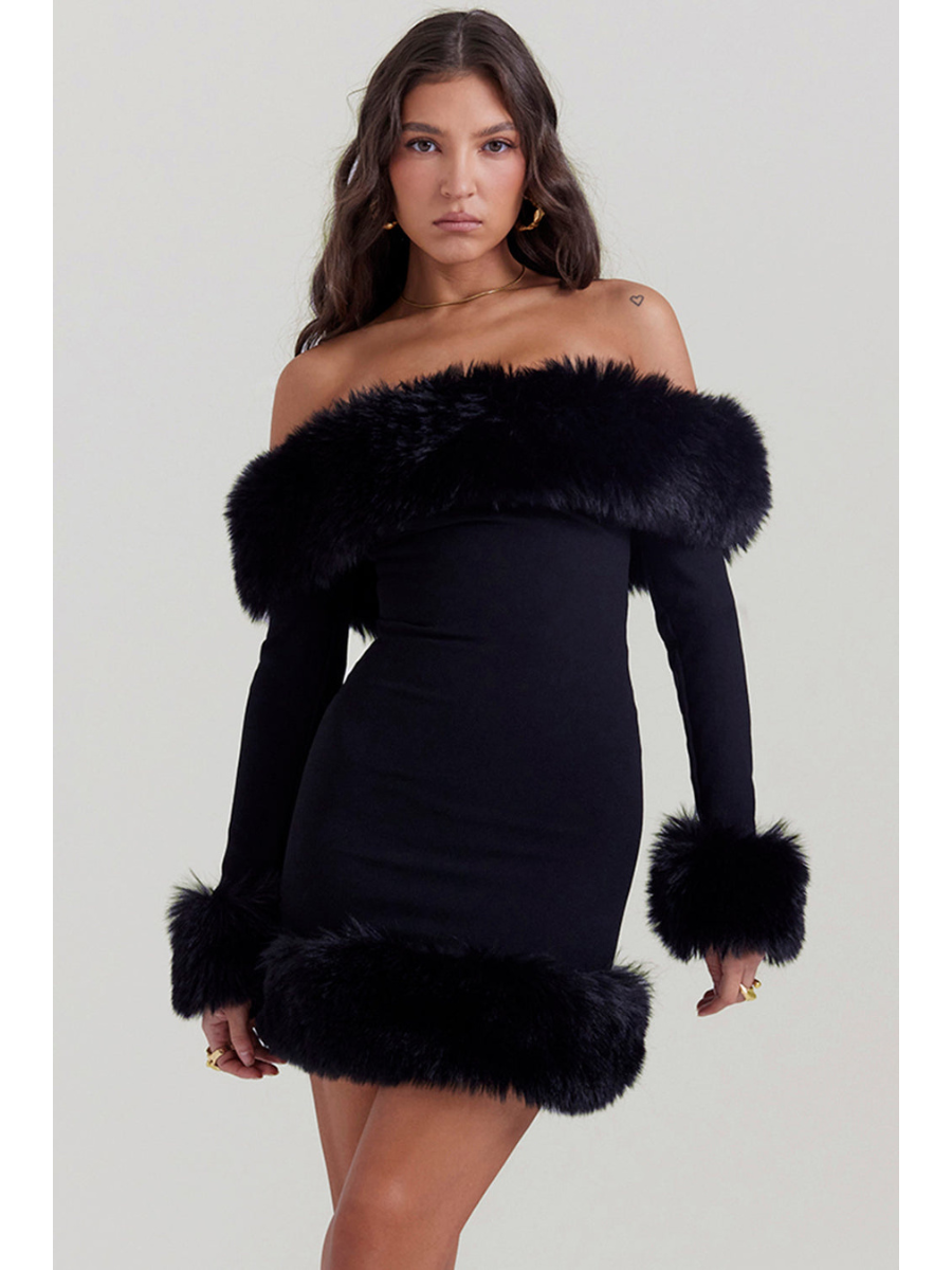 Vestido Manga Longa Com Pelinhos Kalie