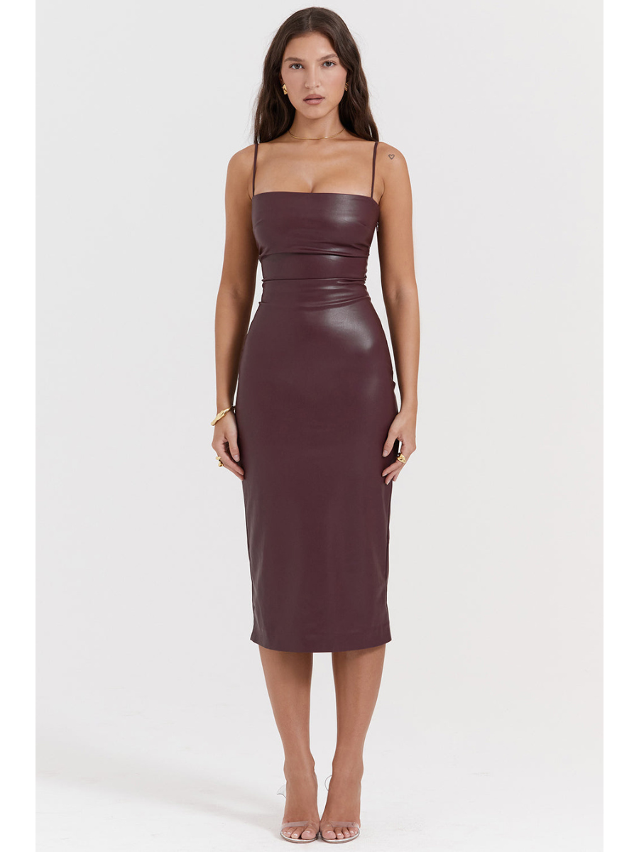 Vestido Midi Feminino de Couro Justo Milano