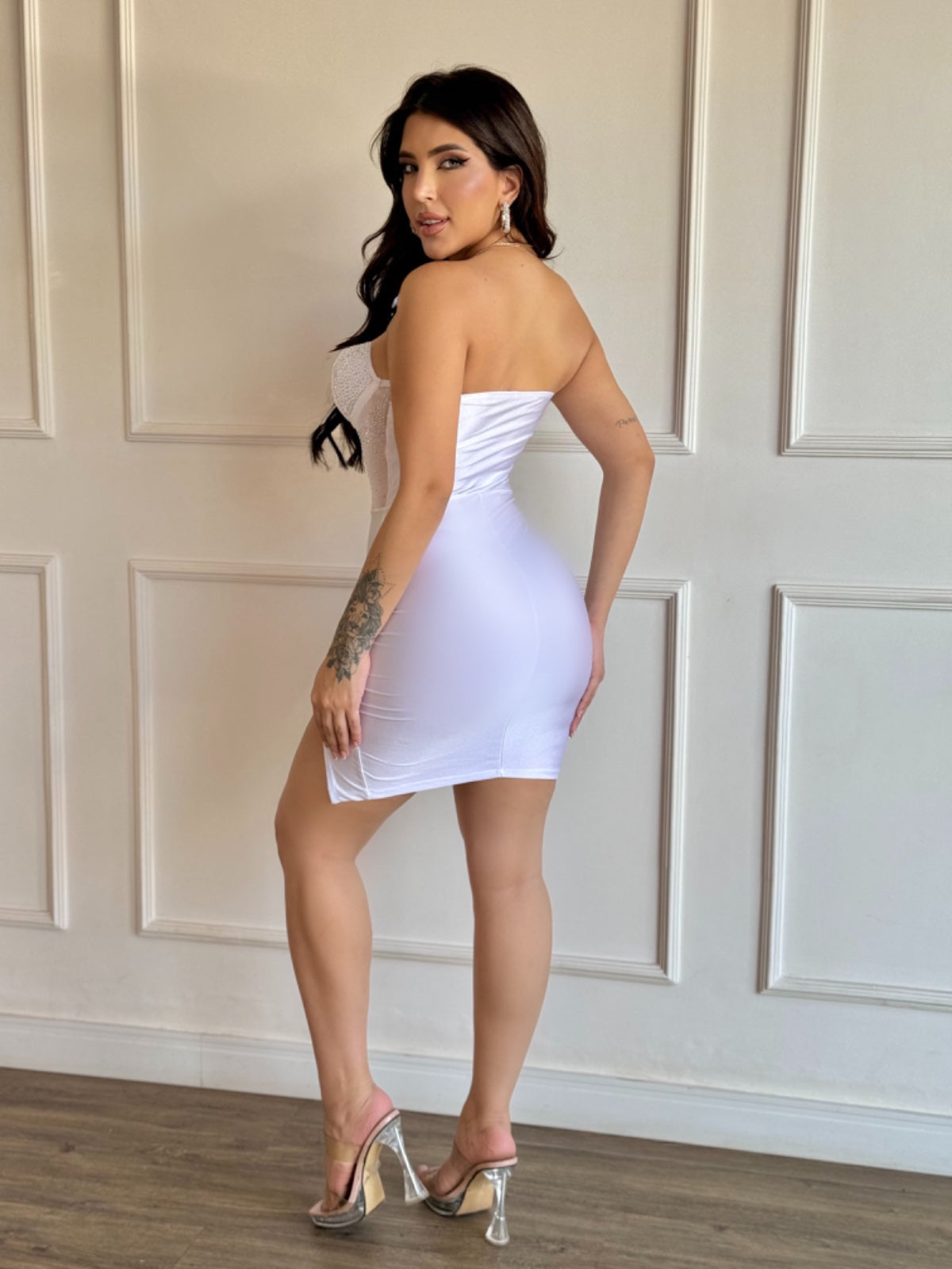 Vestido Cirrê com Tule e Strass Degradê Delux