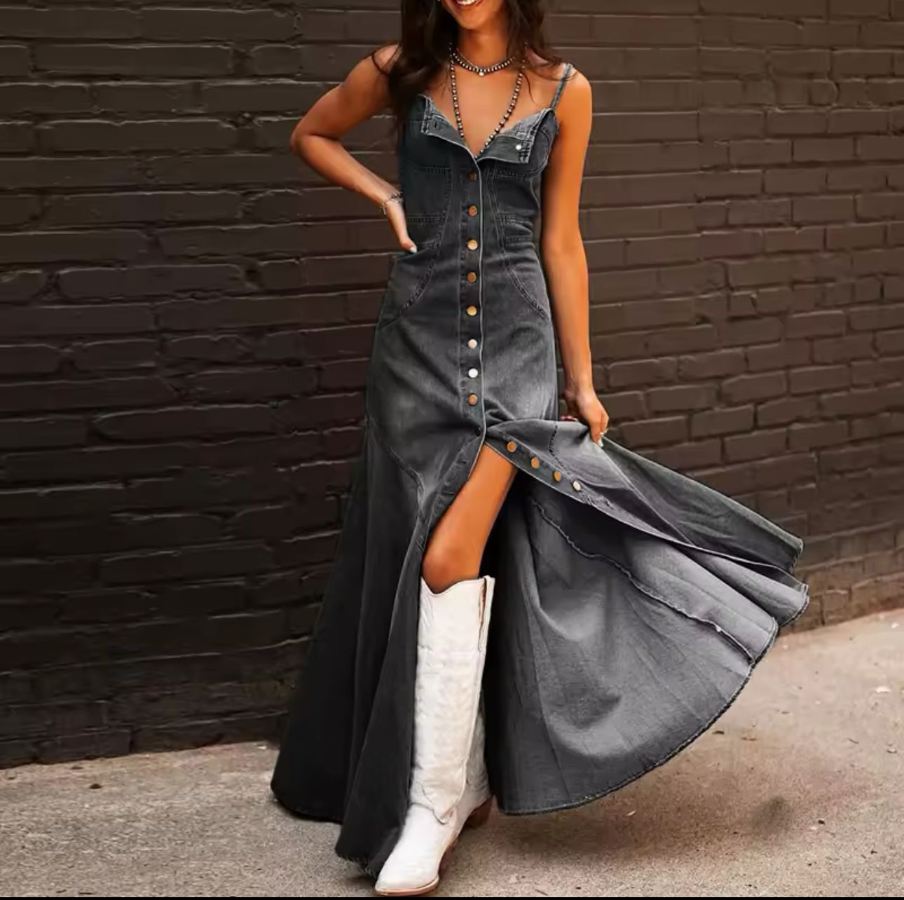 Vestido Longo Jeans com Botões Betina