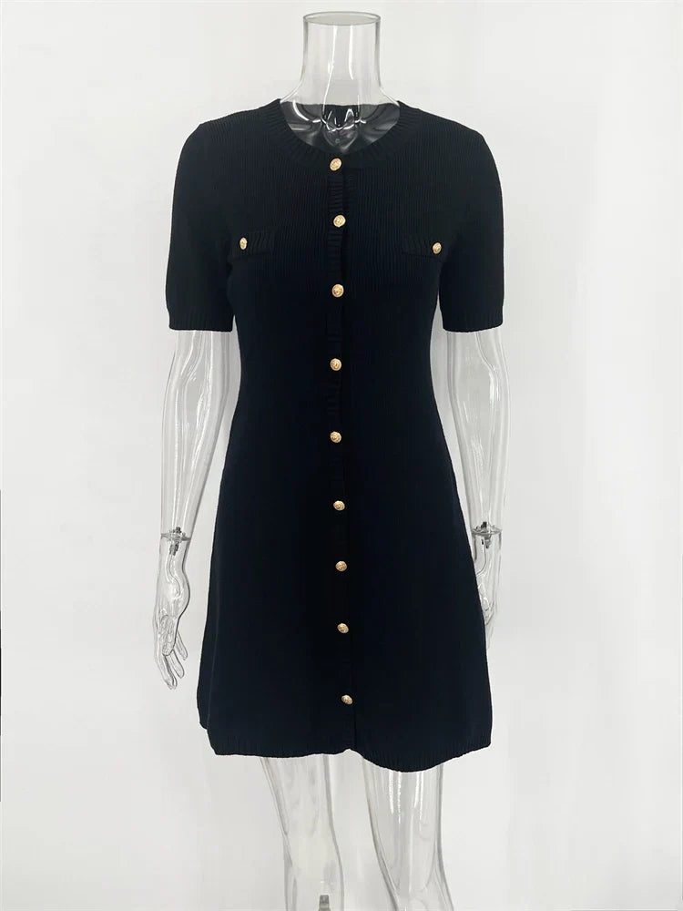 Vestido Curto Tricô com Botões Modern Bele