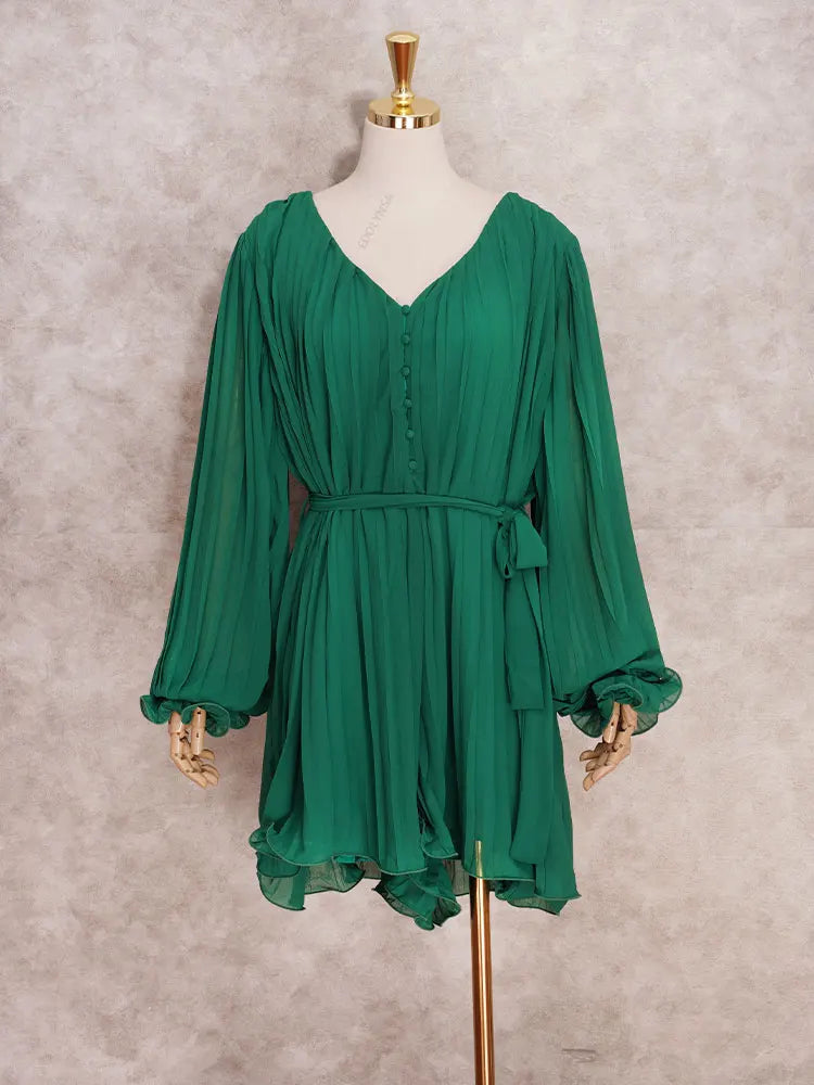 Vestido Manga Longa Plissado Tendência Boho Chic Modern Helise