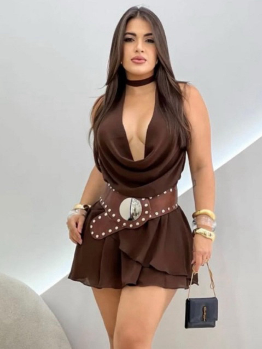 Vestido Curto Frente Única com Babado Modern Diana