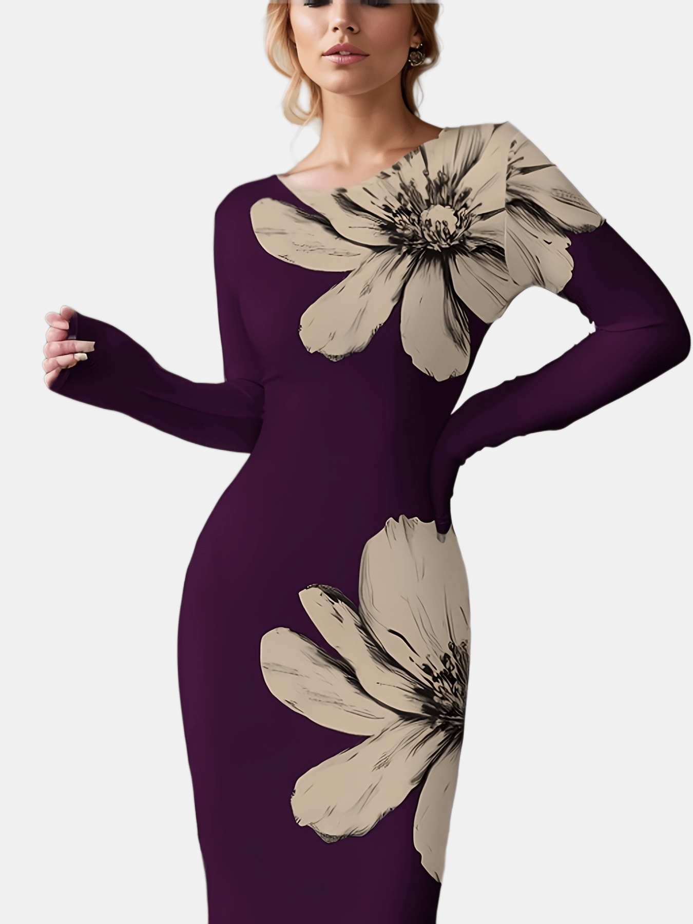 Vestido Manga Longa Midi Tubinho Modern Elegani