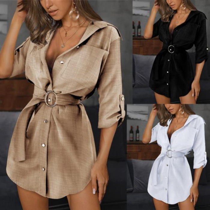 Vestido Camisa Curto com Cinto Carol