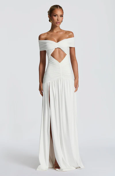 Vestido Longo Ombro a Ombro com Fenda Modern Susan