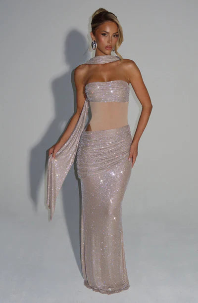 Vestido Longo Sem Alças Brilhante Modern Siren