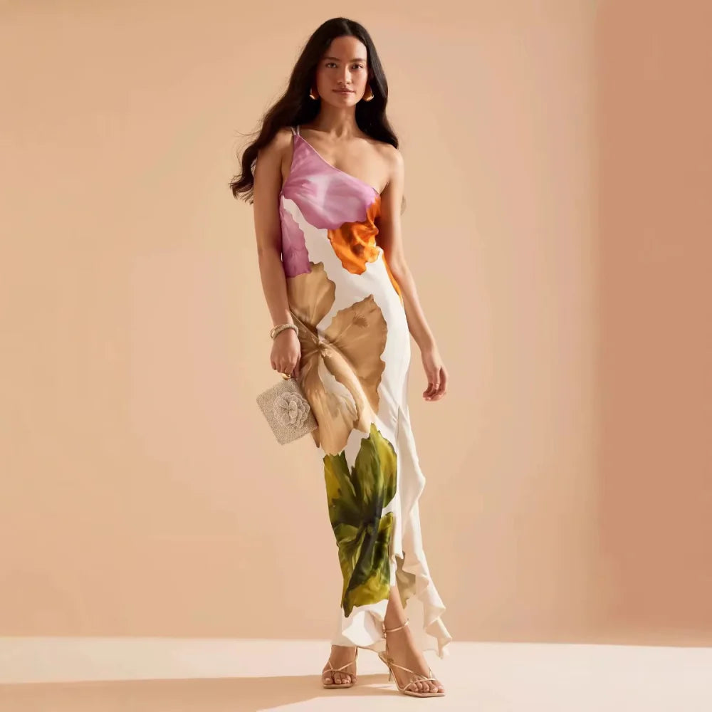 Vestido Longo Assimétrico Floral Modern Duna